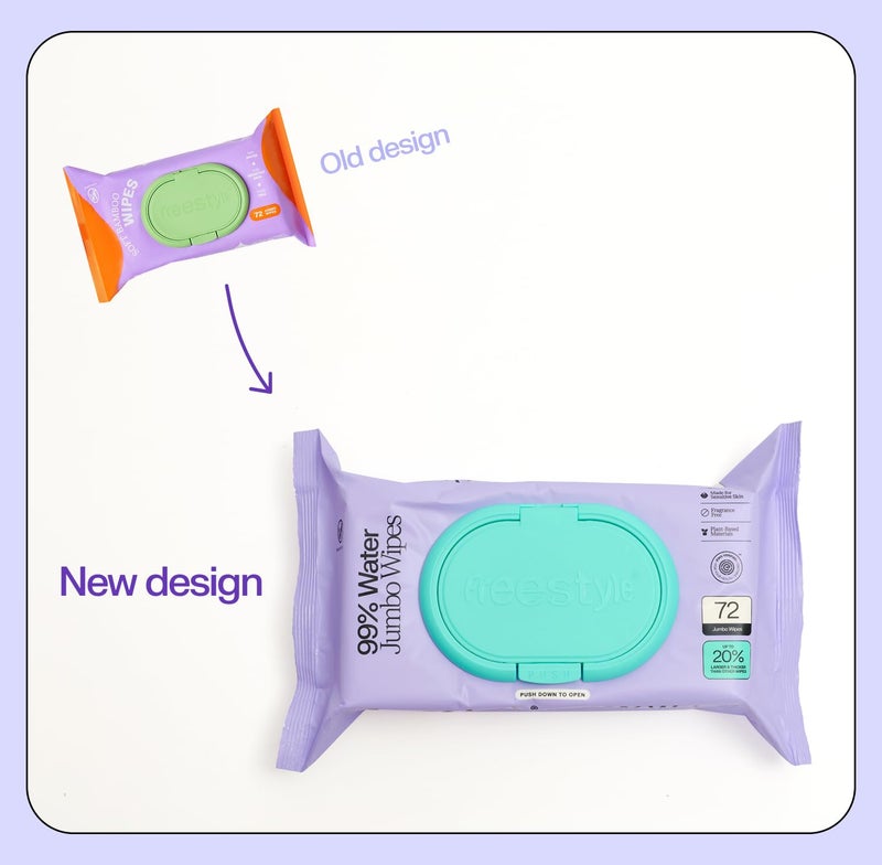 Freestyle Soft Jumbo Baby Wipes, Hypoallergenic and Unscented, Water-Based Wet Wipes for Babies, Finely Suited for Sensitive Skin, Thick & Oversized, Pack of 6, 72 Wipes Per Pack - Image 2